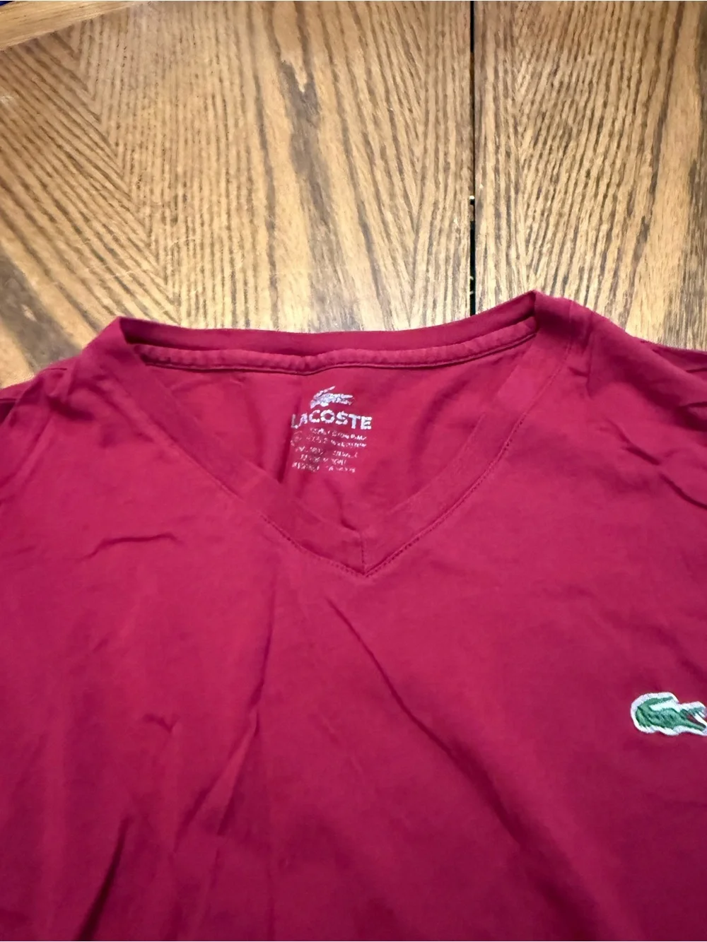 Lacoste Men’s Long-Sleeve V-Neck Shirt - Burgundy